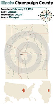 Map of Champaign County in Illinois