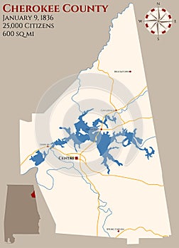 Map of Cherokee County in Alabama