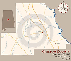 Map of Chilton County in Alabama