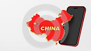 Map of China Phone with Cjina map. White 3D Rendering