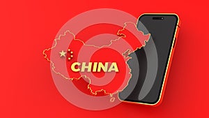 Map of China Phone with Red China map. White 3D Rendering