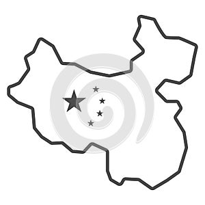 Map of China thin line icon, chinese mid autumn festival concept, country sign on white background, state and its flag