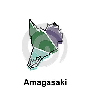Map City of Amagasaki design illustration, vector symbol, sign, outline, World Map International vector template on white photo