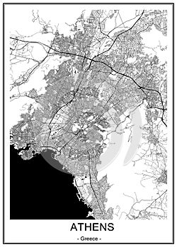 Map of the city of Athens, Greece