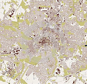 Map of the city of Coventry, West Midlands, England, UK