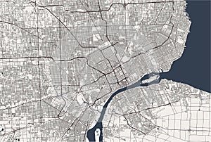 Map of the city of Detroit, Michigan, USA