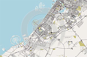 Map of the city of Dubai, United Arab Emirates UAE