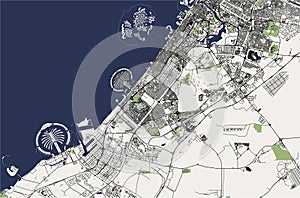 Map of the city of Dubai, United Arab Emirates UAE