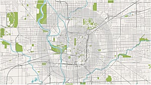 Map of the city of Indianapolis, Indiana, USA