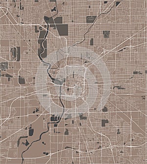 Map of the city of Indianapolis, Indiana, USA