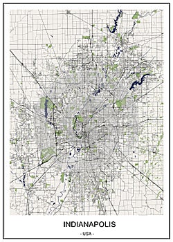 Map of the city of Indianapolis, Indiana, USA