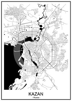 Map of the city of Kazan, Tatarstan, Russia