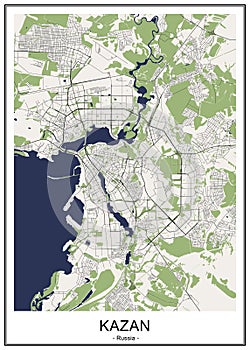 Map of the city of Kazan, Tatarstan, Russia