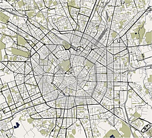 Map of the city of Milan, capital of Lombardy, Italy