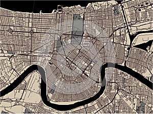 Map of the city of New Orleans, Louisiana, USA