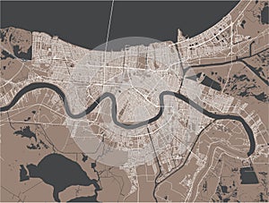 Map of the city of New Orleans, Louisiana, USA