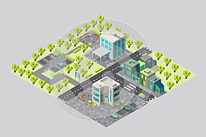 Map of city offices and shops in isometric