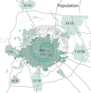 Map of the city of Peking population, China
