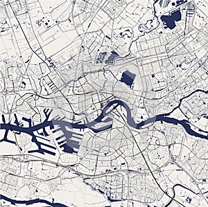 Map of the city of Rotterdam, in South Holland, Netherlands