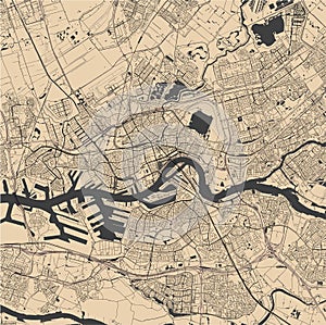 Map of the city of Rotterdam, in South Holland, Netherlands