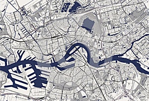 Map of the city of Rotterdam, in South Holland, Netherlands