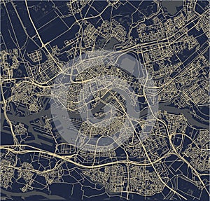 Map of the city of Rotterdam, in South Holland, Netherlands