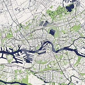 Map of the city of Rotterdam, in South Holland, Netherlands