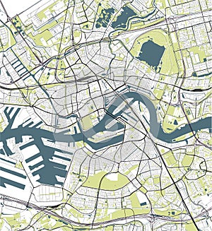 Map of the city of Rotterdam, in South Holland, Netherlands