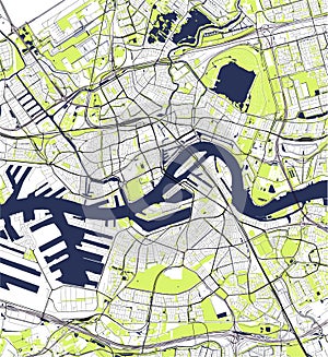 Map of the city of Rotterdam, in South Holland, Netherlands