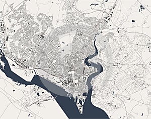 Map of the city of Southampton, Hampshire, South East England, England, UK