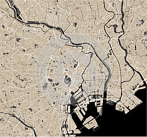 Map of the city of Tokyo, Kanto, Island Honshu, Japan