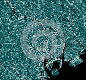 Map of the city of Tokyo, Kanto, Island Honshu, Japan