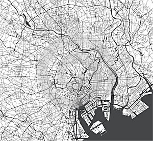 Map of the city of Tokyo, Kanto, Island Honshu, Japan