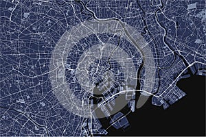 Map of the city of Tokyo, Kanto, Island Honshu, Japan