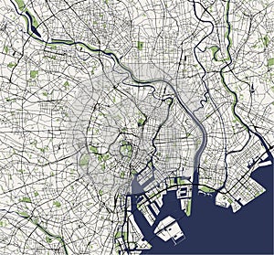 Map of the city of Tokyo, Kanto, Island Honshu, Japan