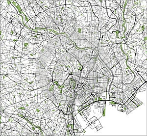 Map of the city of Tokyo, Kanto, Island Honshu, Japan