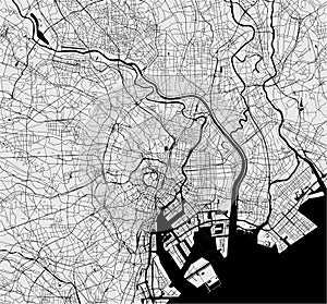 Map of the city of Tokyo, Kanto, Island Honshu, Japan