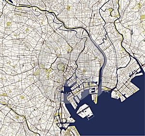 Map of the city of Tokyo, Kanto, Island Honshu, Japan