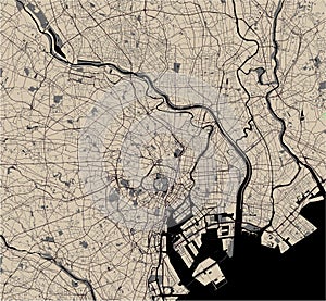 Map of the city of Tokyo, Kanto, Island Honshu, Japan
