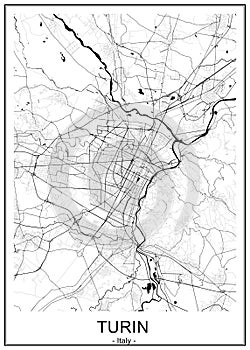Map of the city of Torino, Turin, Italy