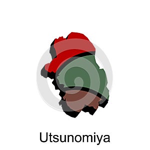 Map City of Utsunomiya prefecture Japan, logotype element for template