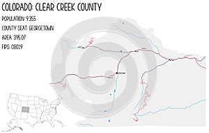 Map of Clear Creek County in Colorado, USA