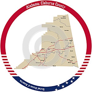 Map of Cleburne  county in Alabama, USA.