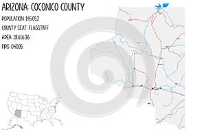 Map of Coconico County in Arizona, USA.