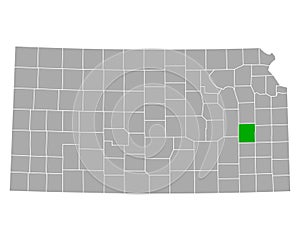 Map of Coffey in Kansas