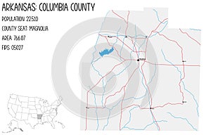Map of Columbia County in Arkansas, USA.