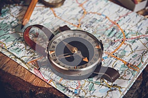 Map with compass. Simple navigation tools to orient in the world