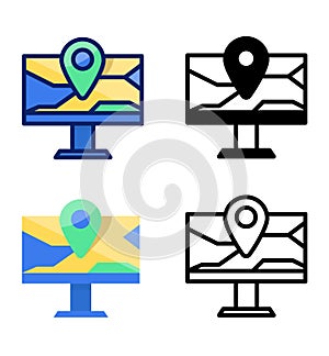 Map on computer screen. pointer and location icons. vector