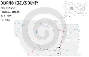 Map of Conejos County in Colorado, USA