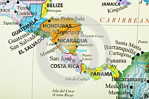 Map of countries in Central America